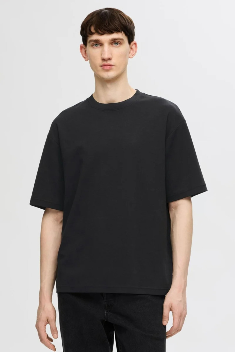 Selected Homme Black Dropped Shoulders T-Shirt/36012